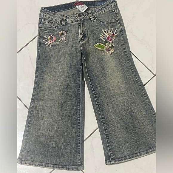 Leo Roma Italy vintage sequin beaded stone washed Capri flared denim jeans New - Picture 3 of 10